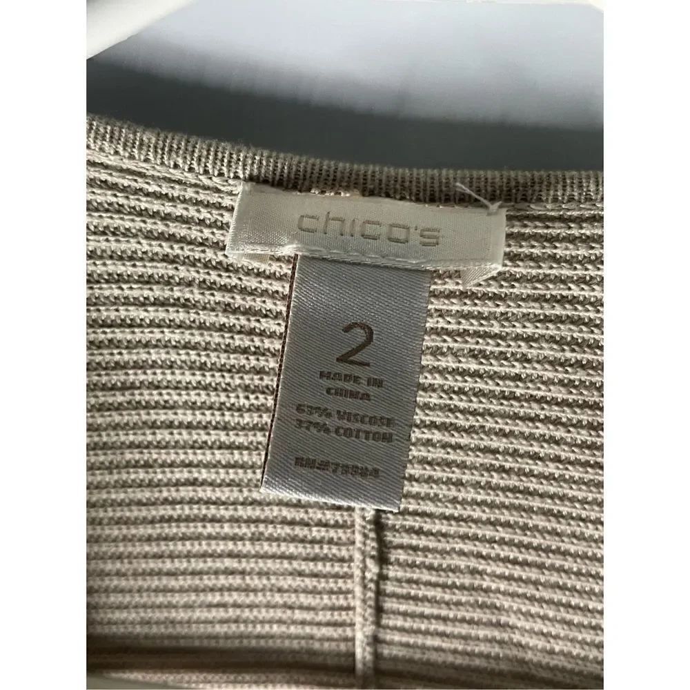 Chico’s Neutral Ribbed Knit Open Front Waterfall Longline Cardigan Sweater - Picture 2 of 4